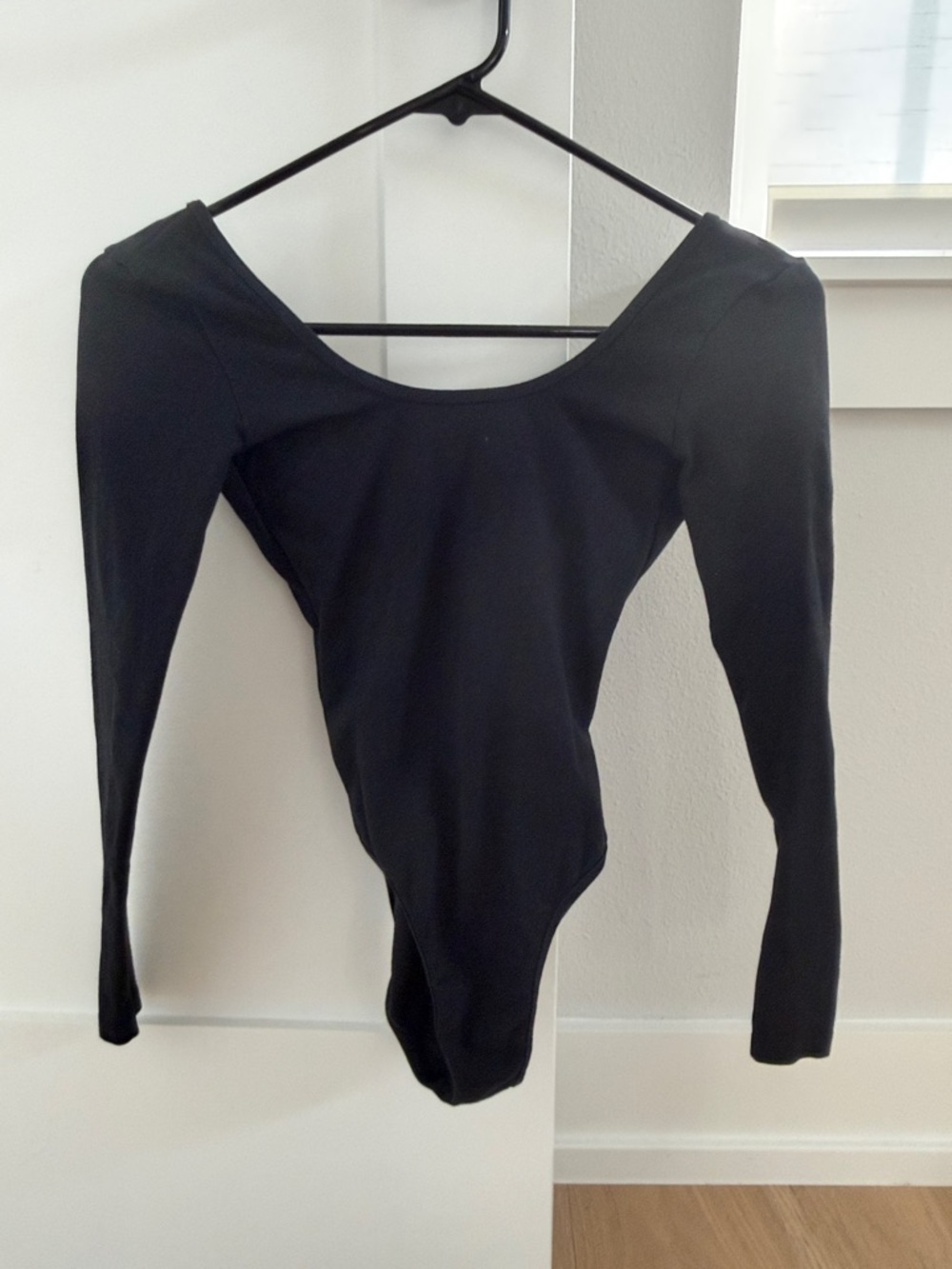 Black Long-Sleeve Scoop Neck Bodysuit